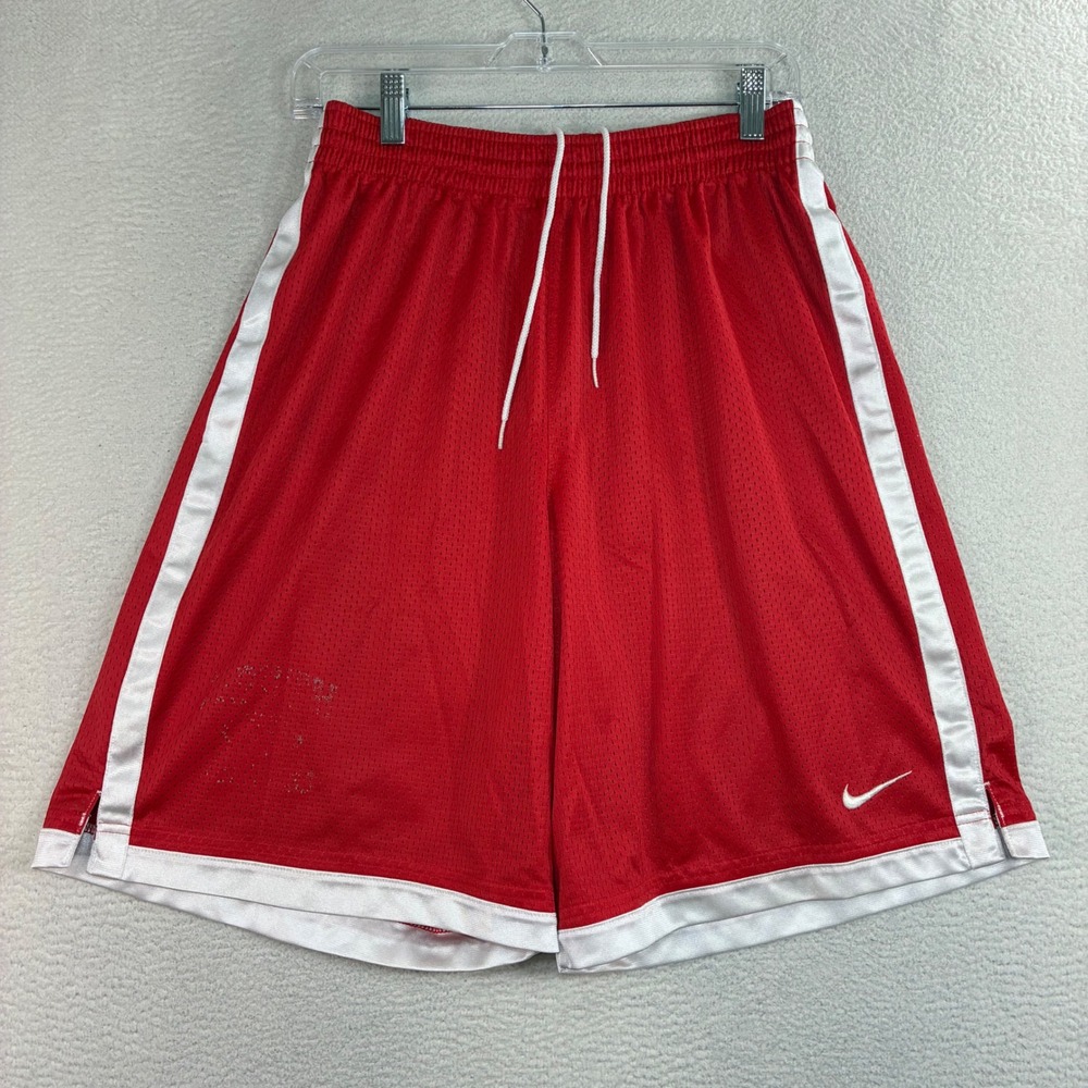 Y2K Nike Baggy Basketball Shorts Men M Red White Mesh Drawstring Loose Athletic